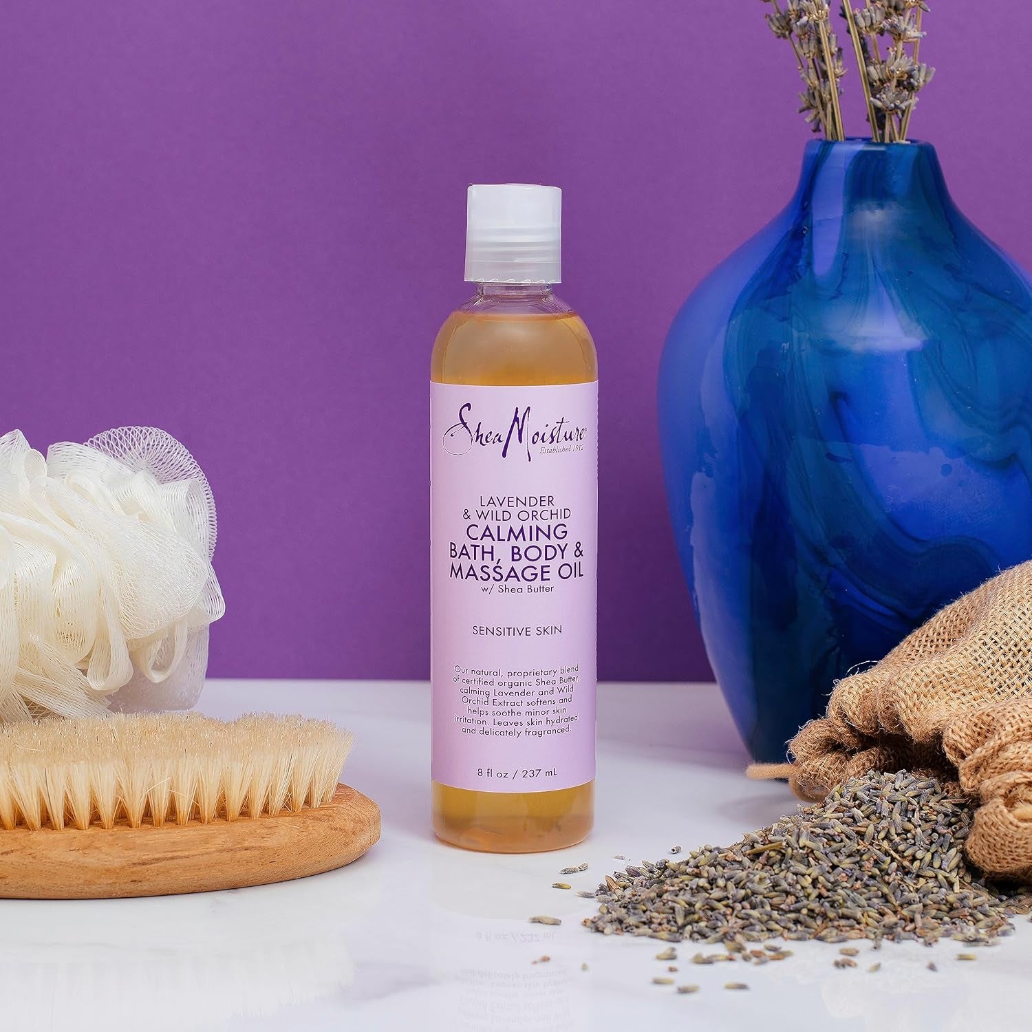 Sheamoisture Bath, Body and Massage Oil Lavender Wild Orchid Calming Moisturizer for Sensitive Skin 8 Oz