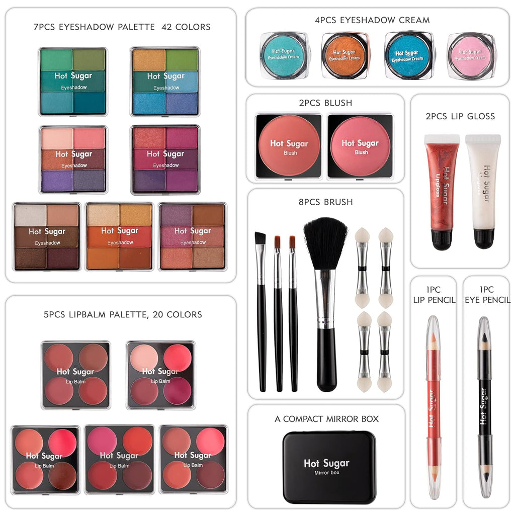 Makeup Kit for Teenager Girls Starter Cosmetics Set (Rainbow) | Ideal Beginner Beauty Gift Set with Eyeshadow, Lip Balm, Blush, Lip Gloss, Brush, Lip & Eye Pencils and Mirror.
