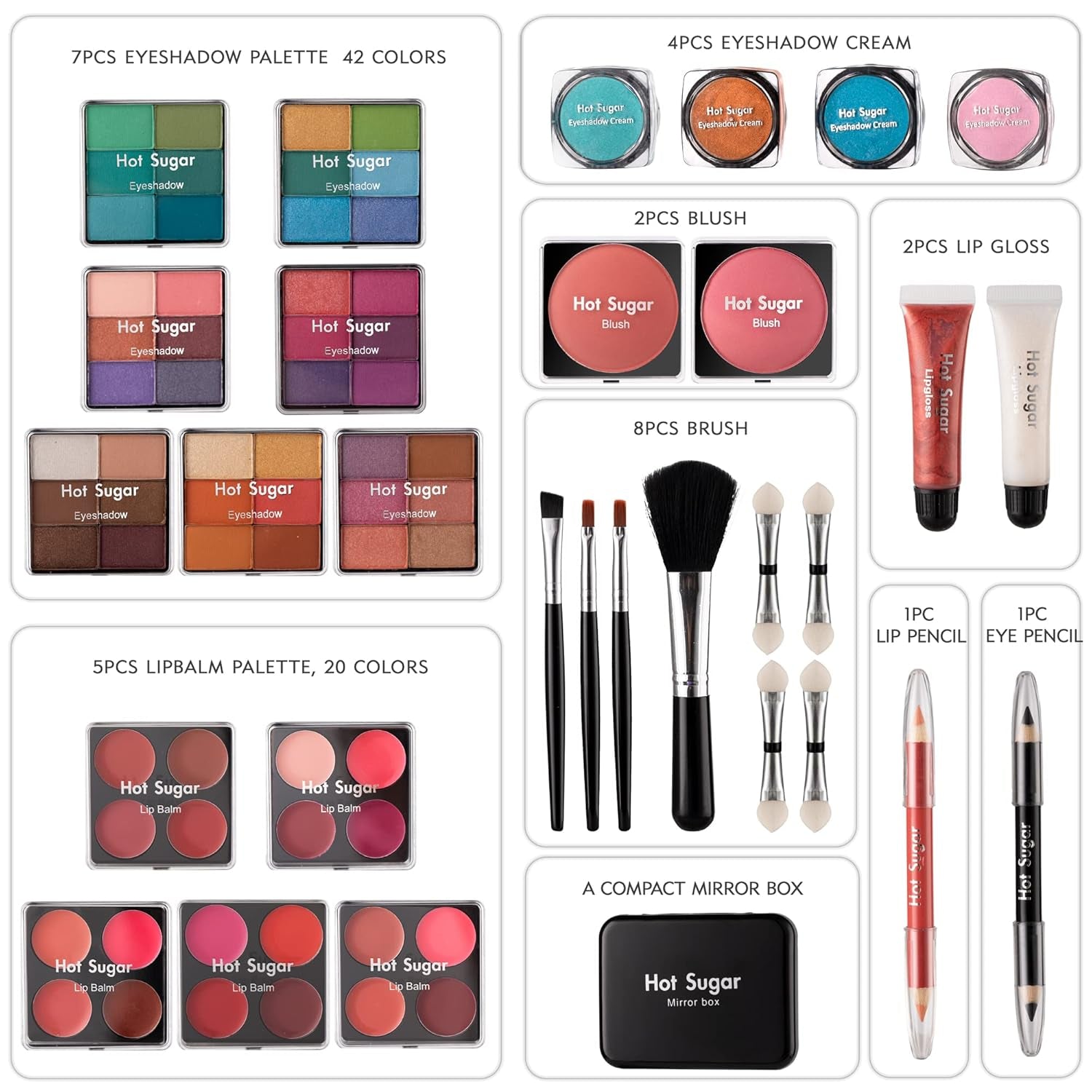 Makeup Kit for Teenager Girls Starter Cosmetics Set (Rainbow) | Ideal Beginner Beauty Gift Set with Eyeshadow, Lip Balm, Blush, Lip Gloss, Brush, Lip & Eye Pencils and Mirror.