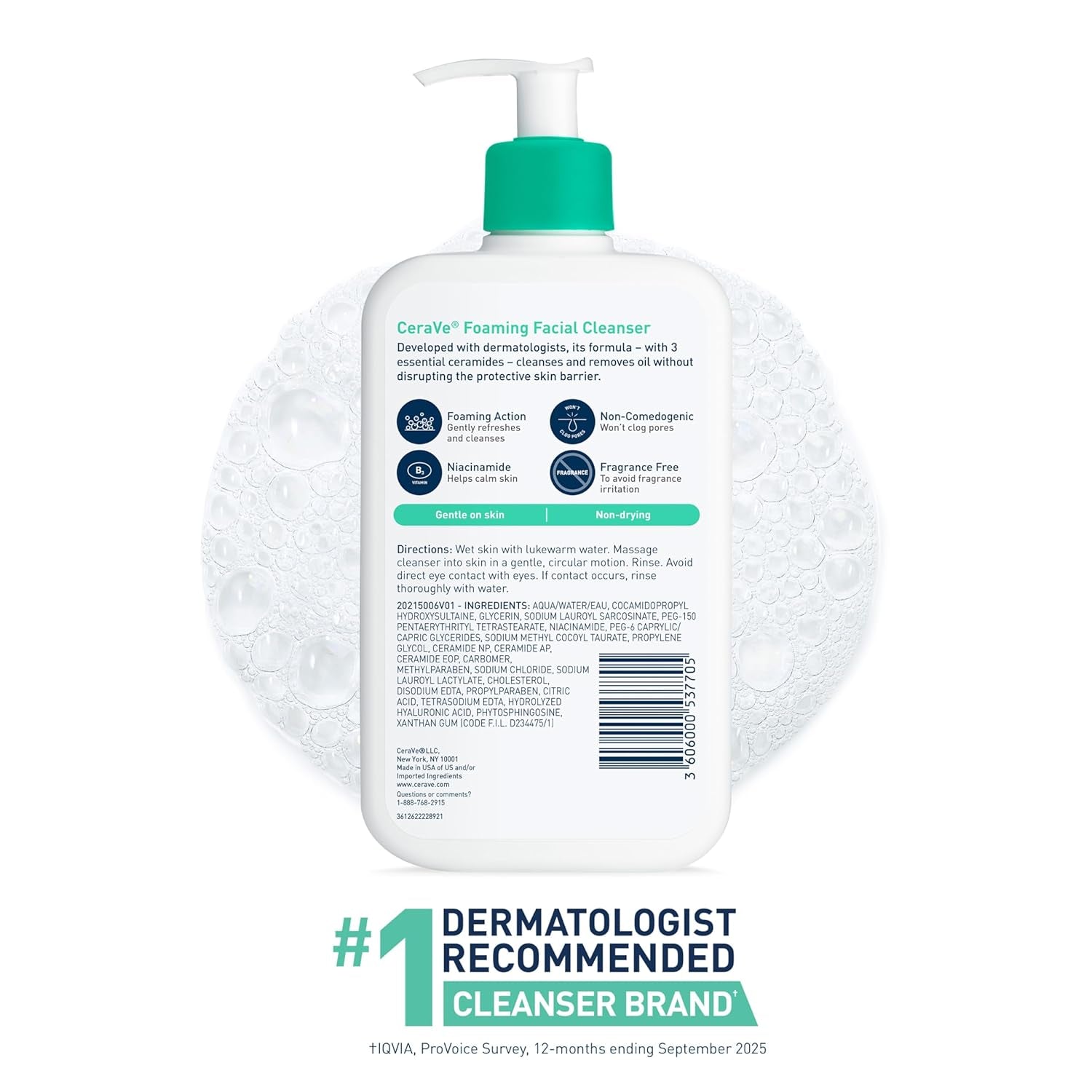 Foaming Facial Cleanser, Daily Face Wash for Oily Skin, Hyaluronic Acid + Ceramides + Niacinamide, Fragrance Free, Non-Drying Oil Control Face Wash, 19 Fluid Ounces