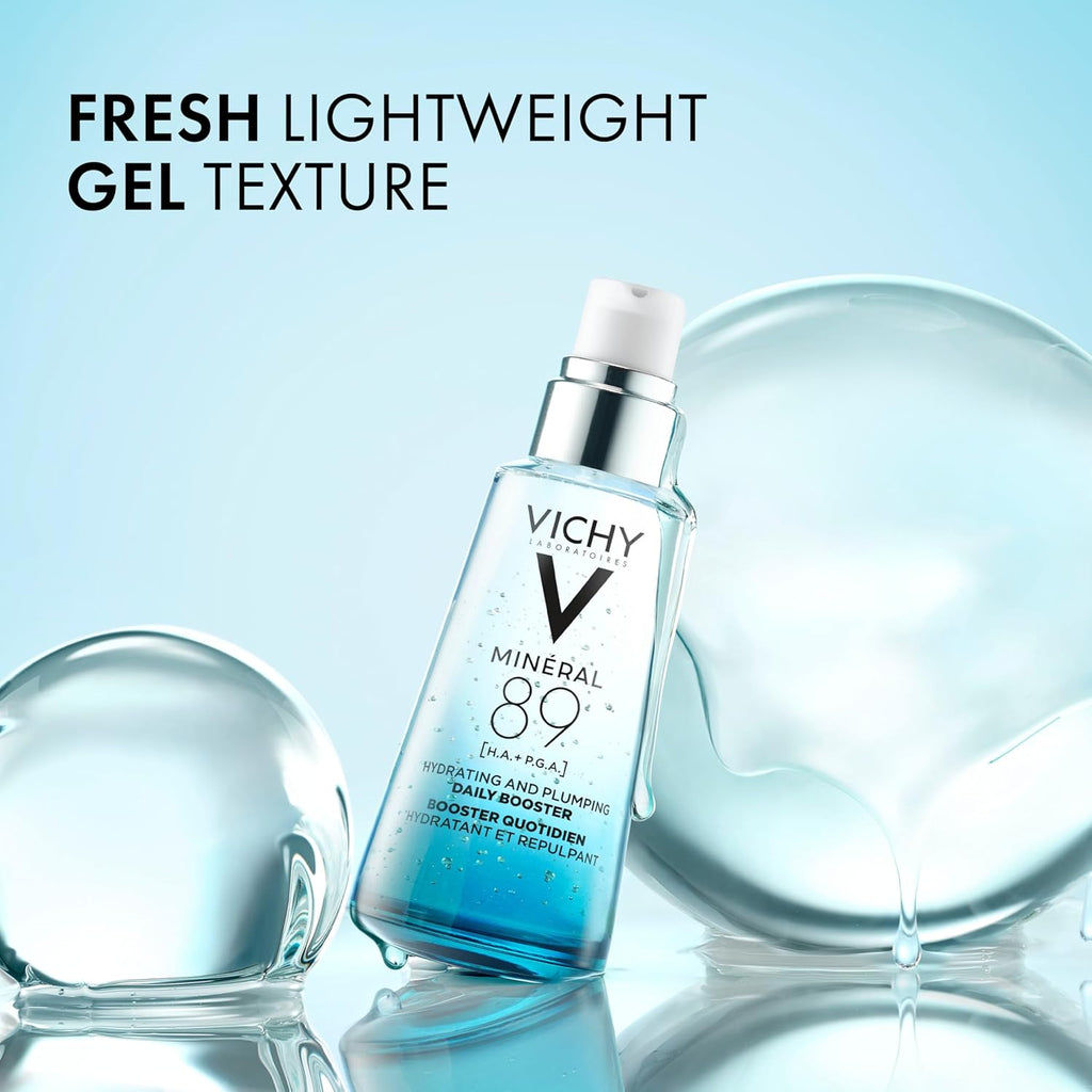 Vichy Mineral 89 Booster, Pure Hyaluronic Acid Serum for Face with Polyglutamic Acid for Skin Barrier Repair, Plumps & Hydrates, Lightweight Hydrating Serum, Oil-Free, Non-Sticky