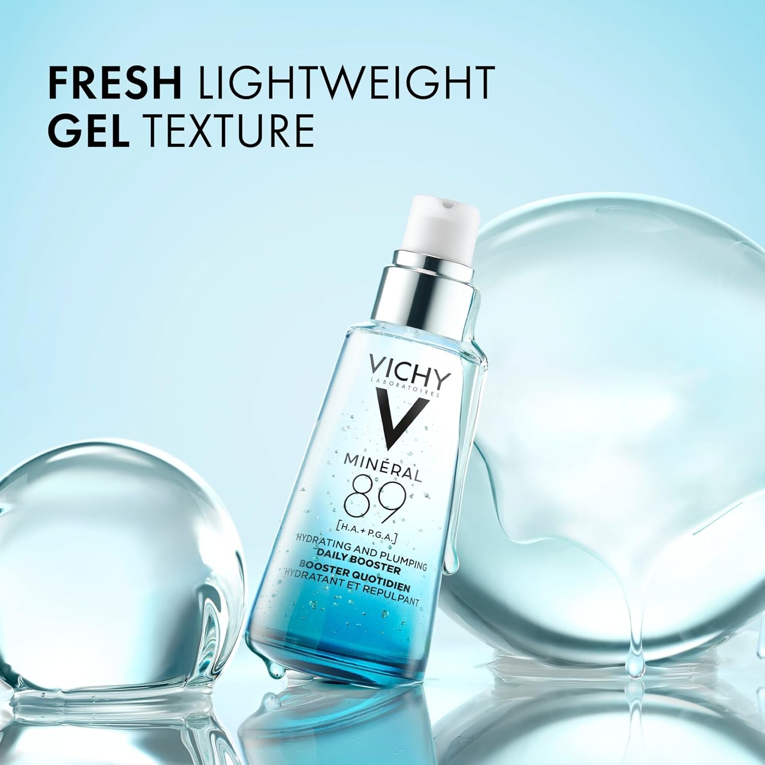 Vichy Mineral 89 Booster, Pure Hyaluronic Acid Serum for Face with Polyglutamic Acid for Skin Barrier Repair, Plumps & Hydrates, Lightweight Hydrating Serum, Oil-Free, Non-Sticky