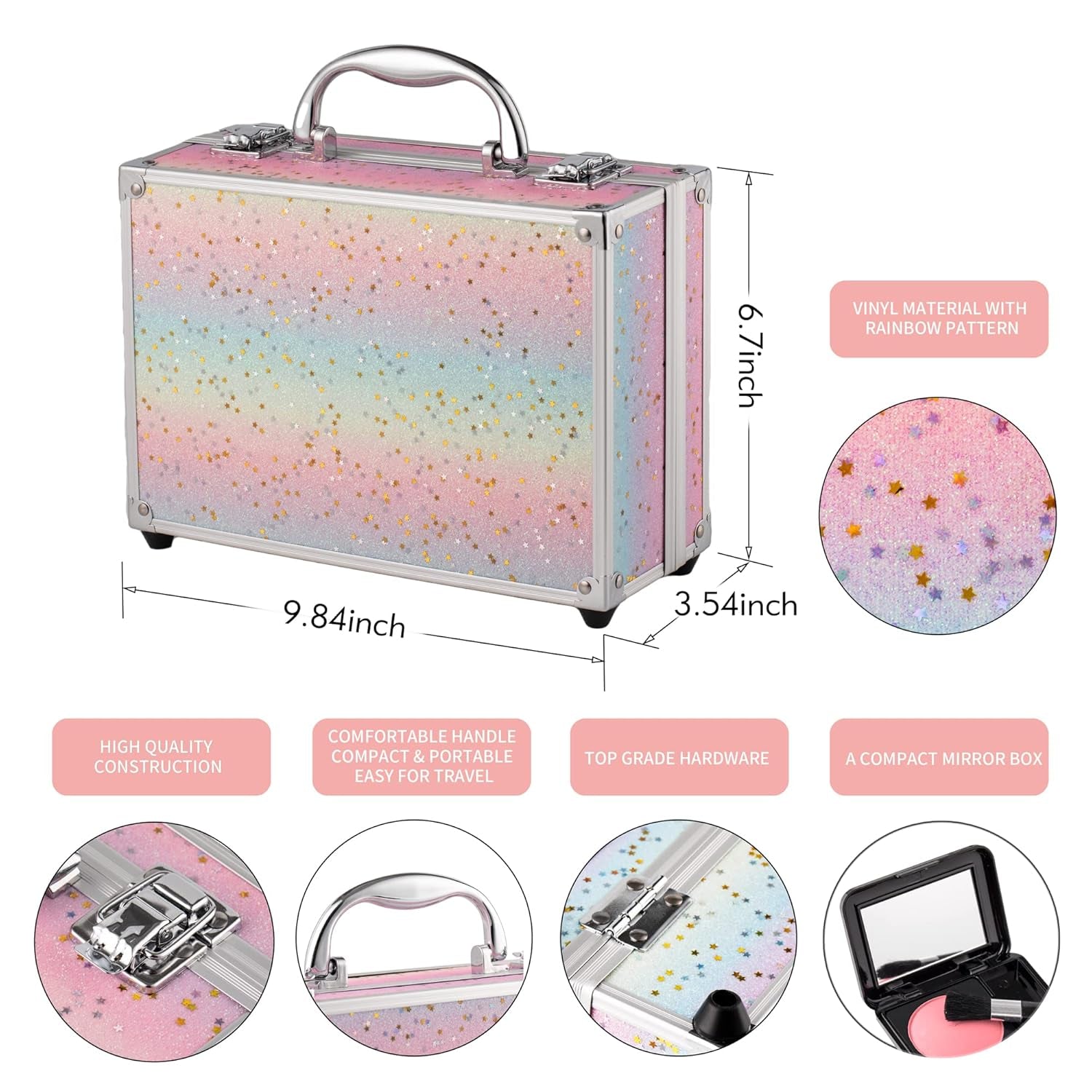 Makeup Kit for Teenager Girls Starter Cosmetics Set (Rainbow) | Ideal Beginner Beauty Gift Set with Eyeshadow, Lip Balm, Blush, Lip Gloss, Brush, Lip & Eye Pencils and Mirror.