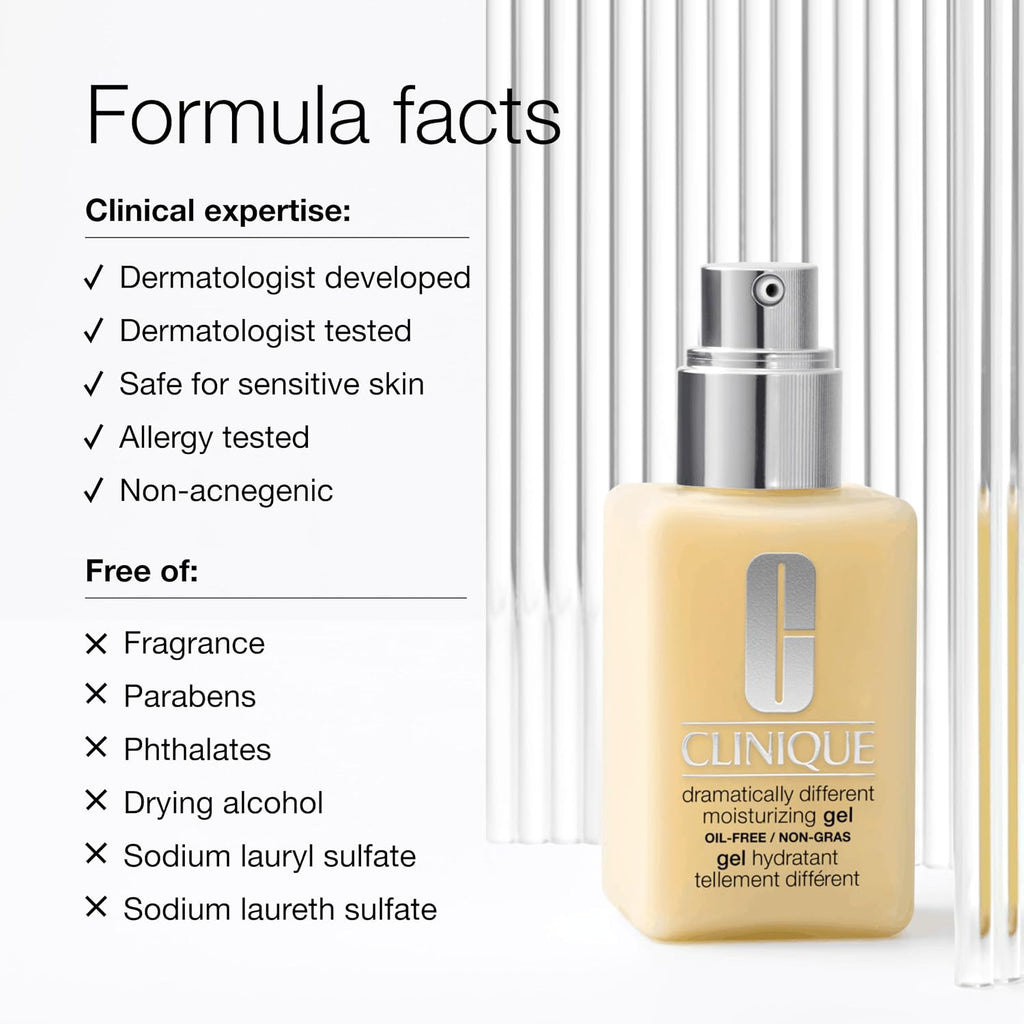 Clinique Dramatically Different Moisturizing Gel | Oil-Free Face Moisturizer for Combination Oily to Oily Skin Types | Step 1 in 3-Step Skin Care Routine