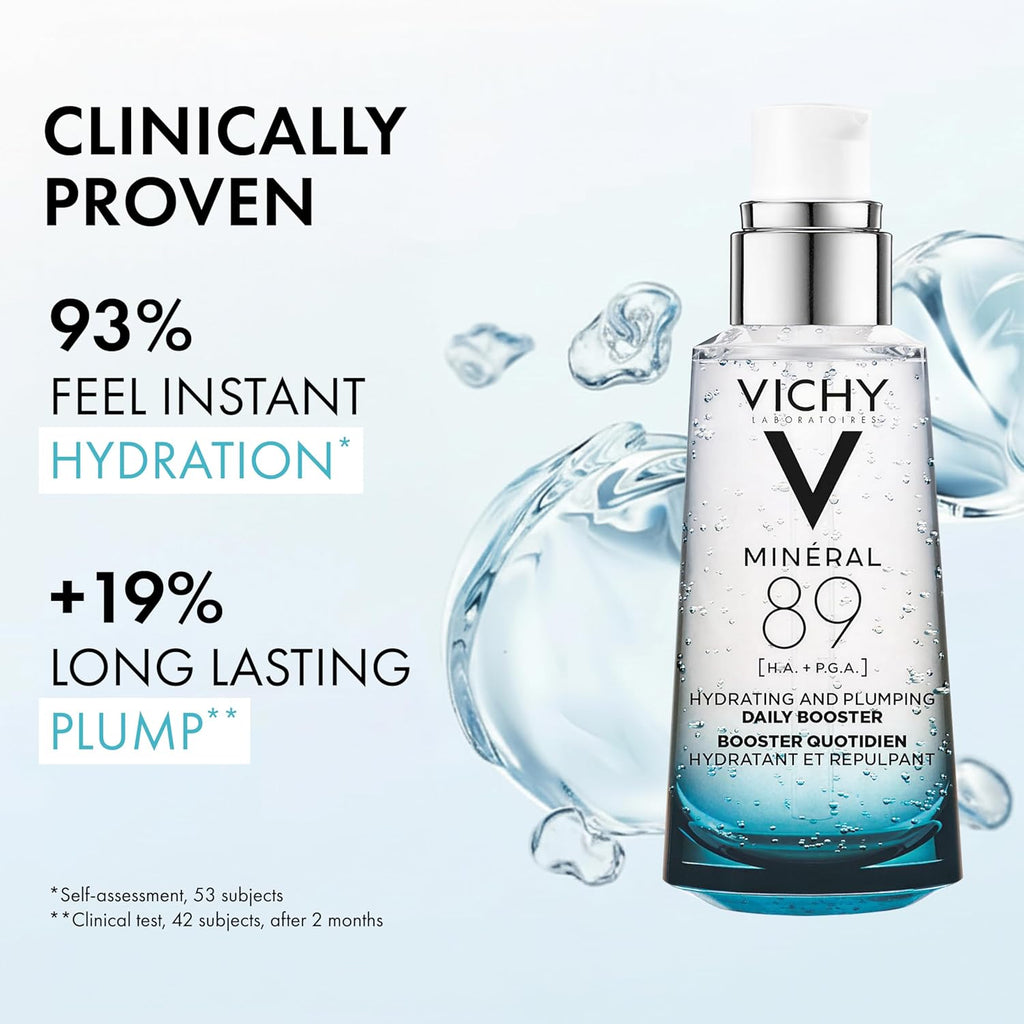 Vichy Mineral 89 Booster, Pure Hyaluronic Acid Serum for Face with Polyglutamic Acid for Skin Barrier Repair, Plumps & Hydrates, Lightweight Hydrating Serum, Oil-Free, Non-Sticky