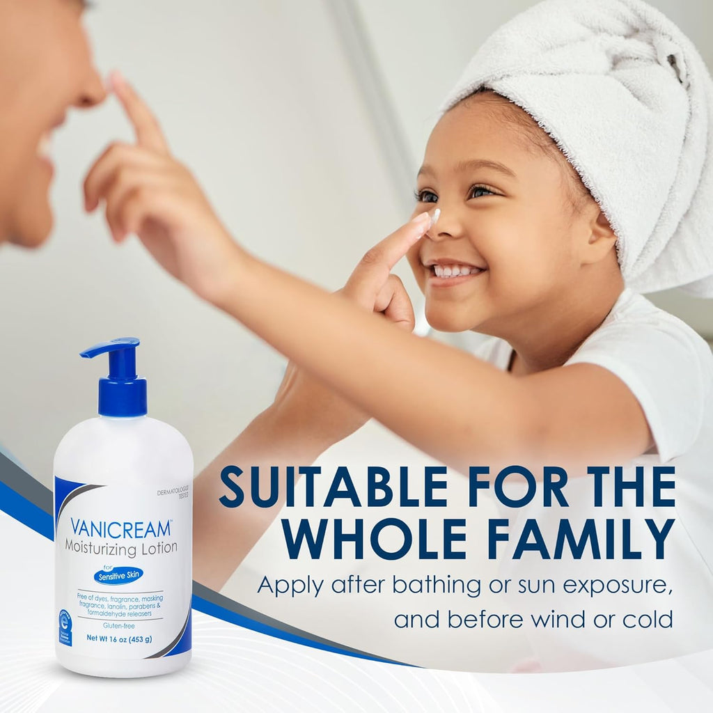 Moisturizing Lotion, Body and Face Moisturizer with Pump, 16 Oz, Formulated without Common Irritants for Sensitive Skin, Lightweight & Non-Greasy, Restore Moisture & Soothe Irritated Skin