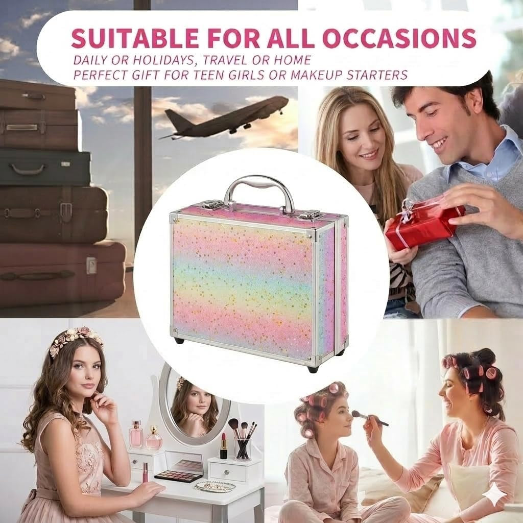 Makeup Kit for Teenager Girls Starter Cosmetics Set (Rainbow) | Ideal Beginner Beauty Gift Set with Eyeshadow, Lip Balm, Blush, Lip Gloss, Brush, Lip & Eye Pencils and Mirror.