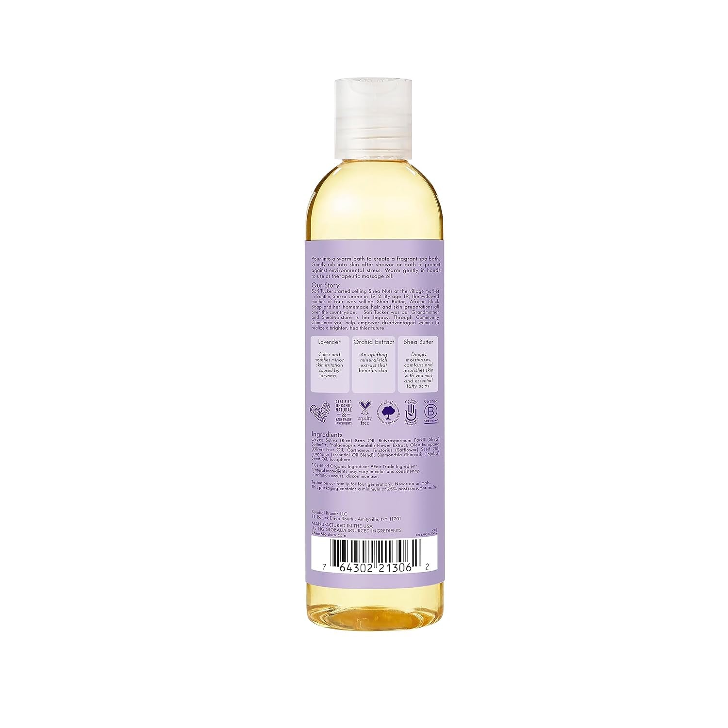 Sheamoisture Bath, Body and Massage Oil Lavender Wild Orchid Calming Moisturizer for Sensitive Skin 8 Oz