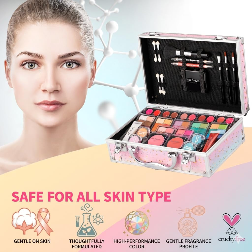 Makeup Kit for Teenager Girls Starter Cosmetics Set (Rainbow) | Ideal Beginner Beauty Gift Set with Eyeshadow, Lip Balm, Blush, Lip Gloss, Brush, Lip & Eye Pencils and Mirror.