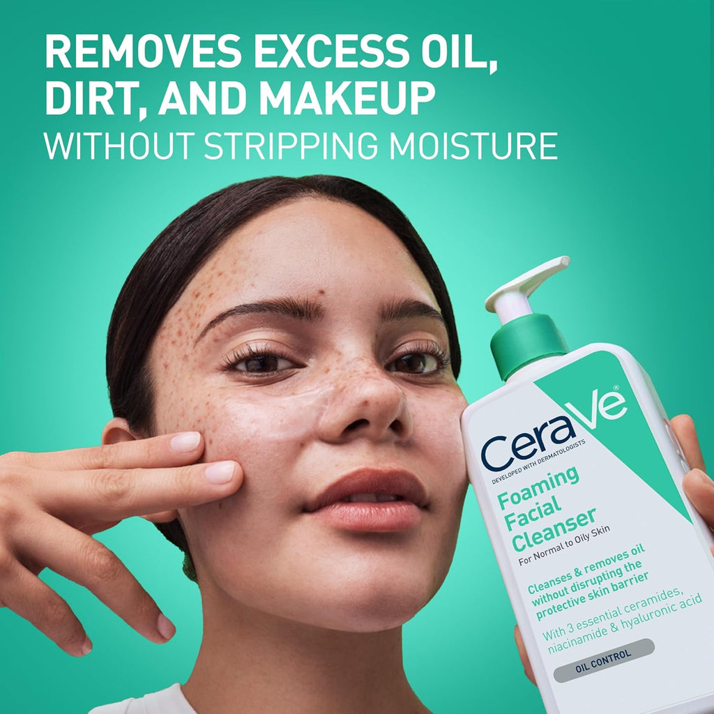 Foaming Facial Cleanser, Daily Face Wash for Oily Skin, Hyaluronic Acid + Ceramides + Niacinamide, Fragrance Free, Non-Drying Oil Control Face Wash, 19 Fluid Ounces